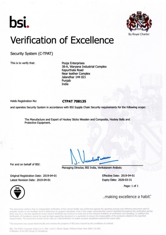 Alfa Hockey Quality Certificates 